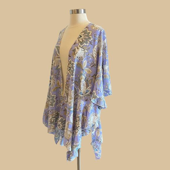 SOLD Boho Floral Kimono Ruffle Beach Coverup Cardigan - Picture 4 of 9